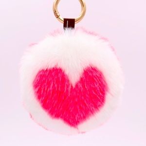 Pink & White Puff Ball Keychain/Charm
